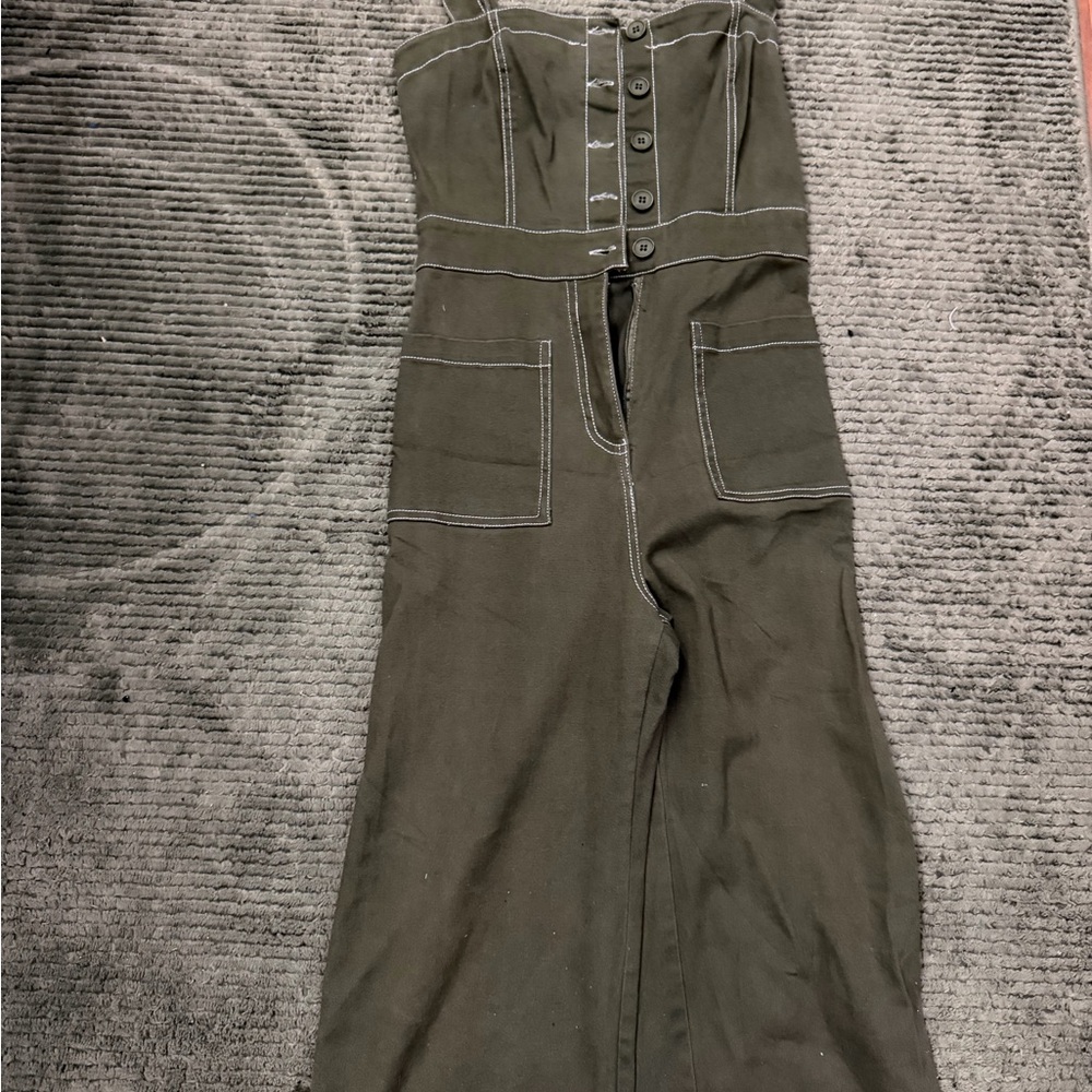 Olive Green Button-Up Jumpsuit
